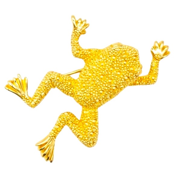 Christian Dior 1980s Vintage Textured Vivid Cute Jumping Swimming Frog Brooch - Picture 1 of 4